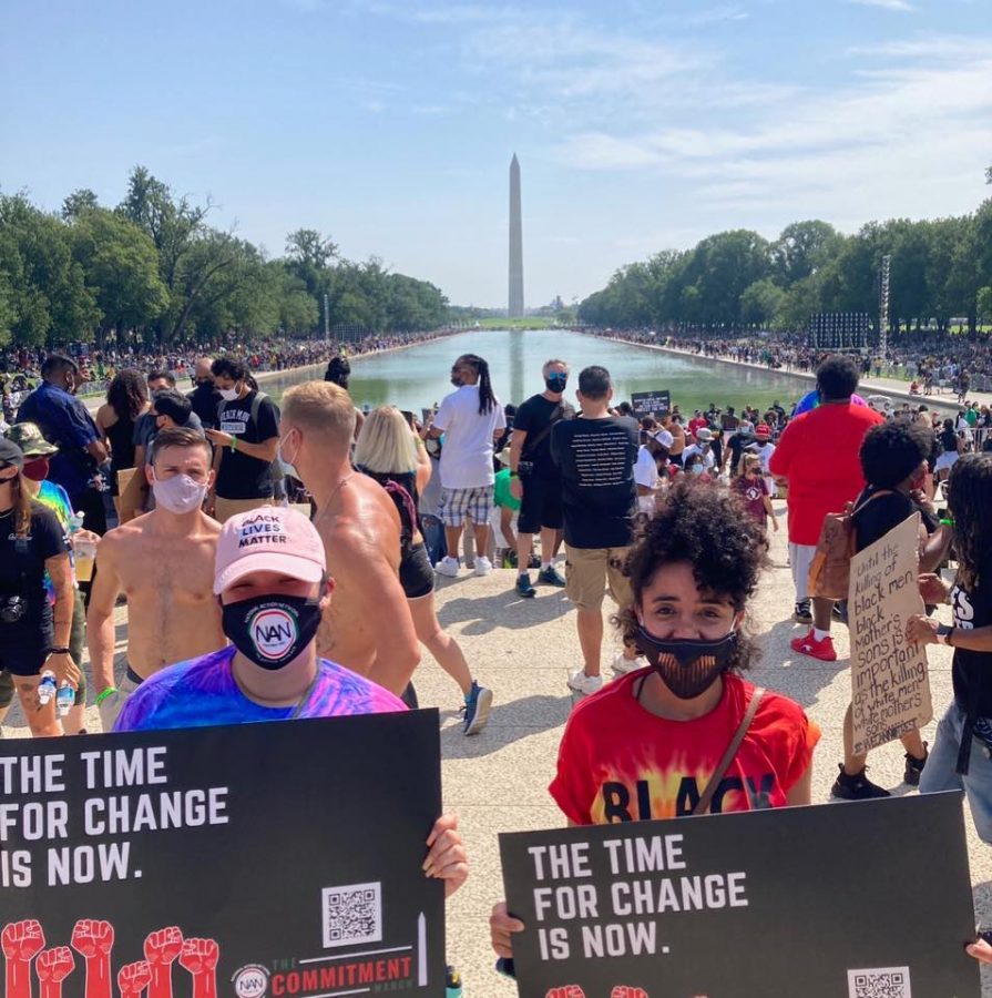 MHS+graduaate+Rachel+Galante%2C+left%2C+poses+on+the+mall+in+Washington%2C+D.C.%2C+where+thousands+of+people+gathered+recently+to+denounce+racism+and+protest+police+brutality+on+the+anniversary+of+the+march+in+1963.