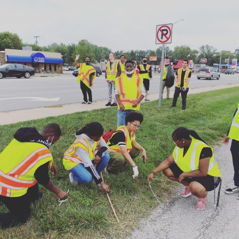 ROTC Cadets clean up garbage as part of a community service project. 