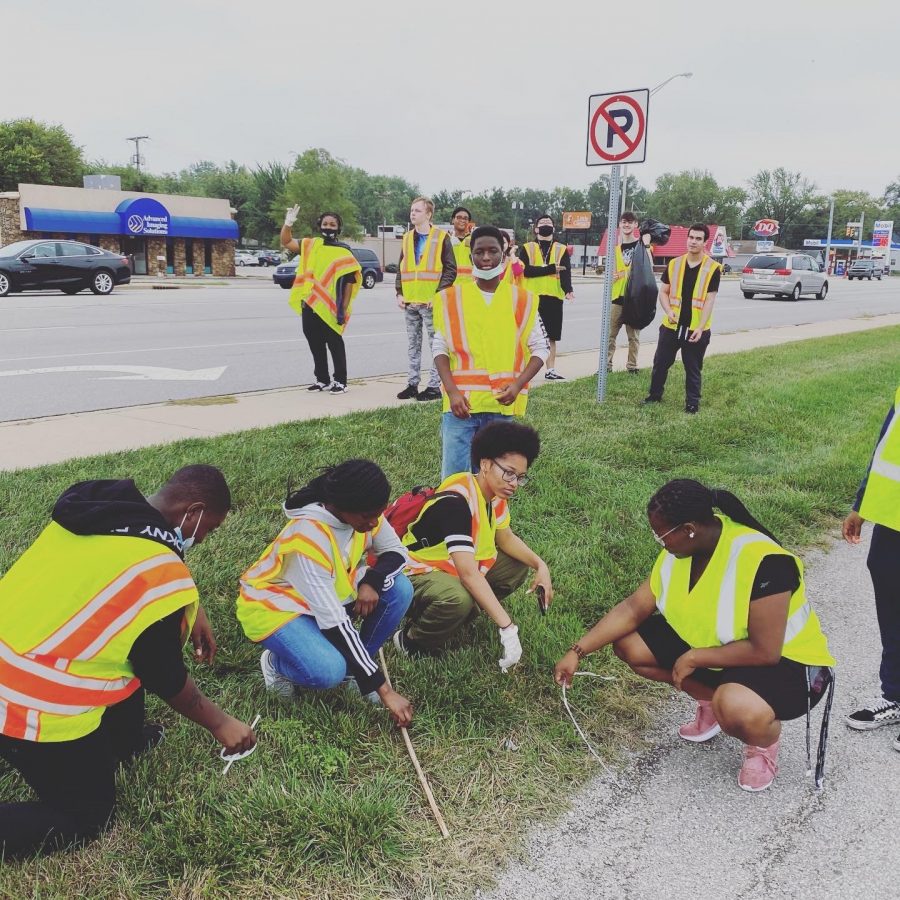 ROTC Cadets clean up garbage as part of a community service project. 