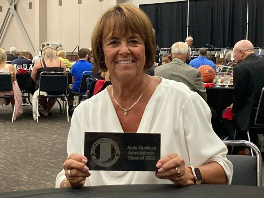 Janis Qualizza at her recent induction into the Indiana Sports Hall of Fame.