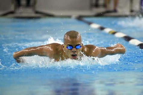 Senior Ivan Osorio participates in the butterfly event.