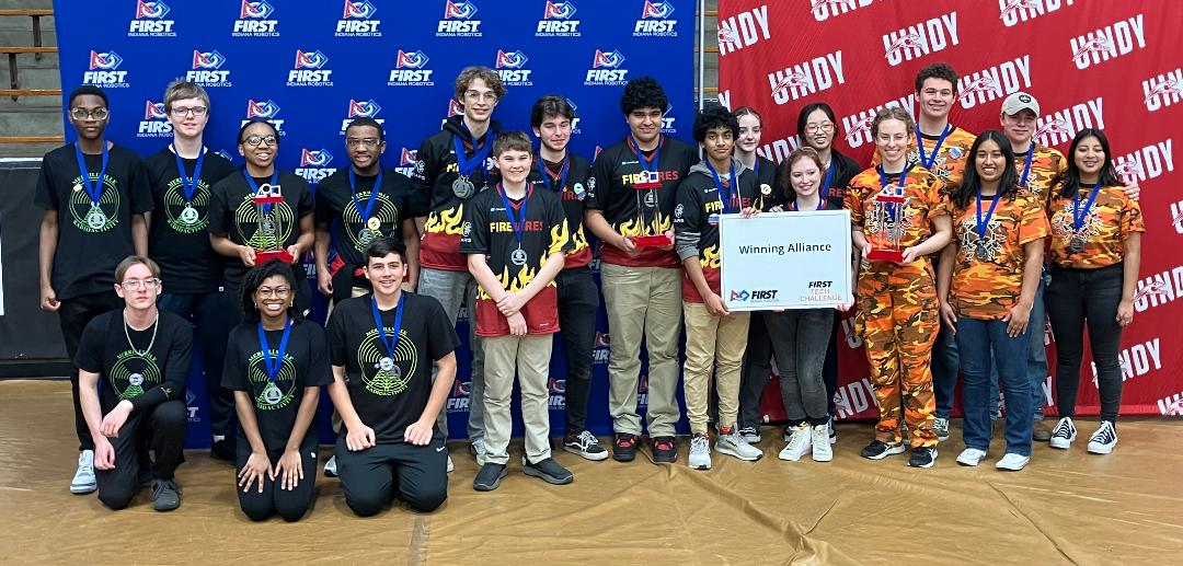 The MHS Radioactive team (far left) is shown with member of its winning alliance.