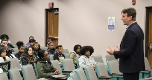 Frank Mrvan discusses work in Congress with MHS government students