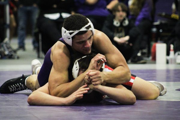 At 165, Adrian Pellot gets the upperhand on his Portage opponent James Bell last week.