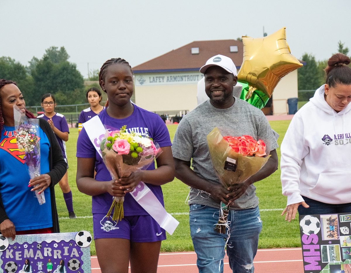 Jaeda James, who moved here from Jamaica, was surprised by her dad at Senior Night.
